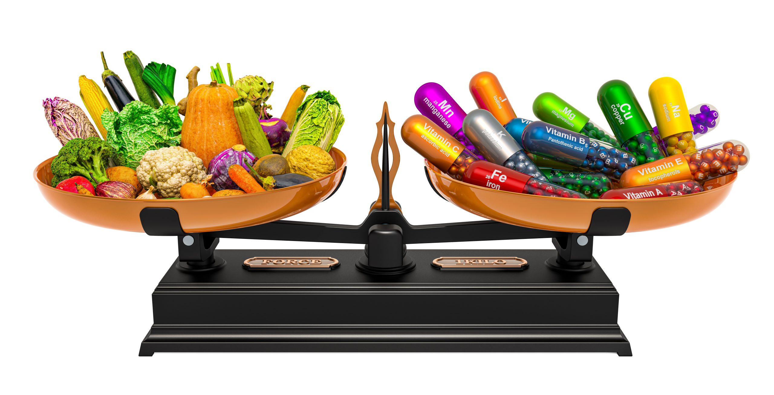 DIM supplement capsules alongside vegetables, illustrating support for hormone balance