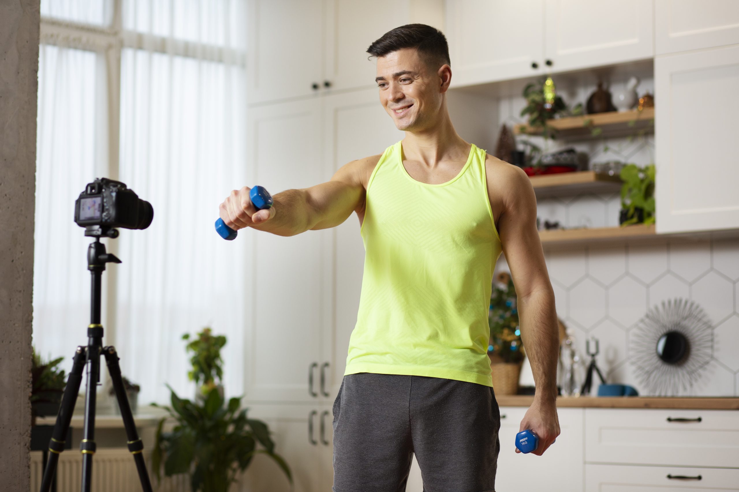 Man training with dumbbells during a fitness routine
